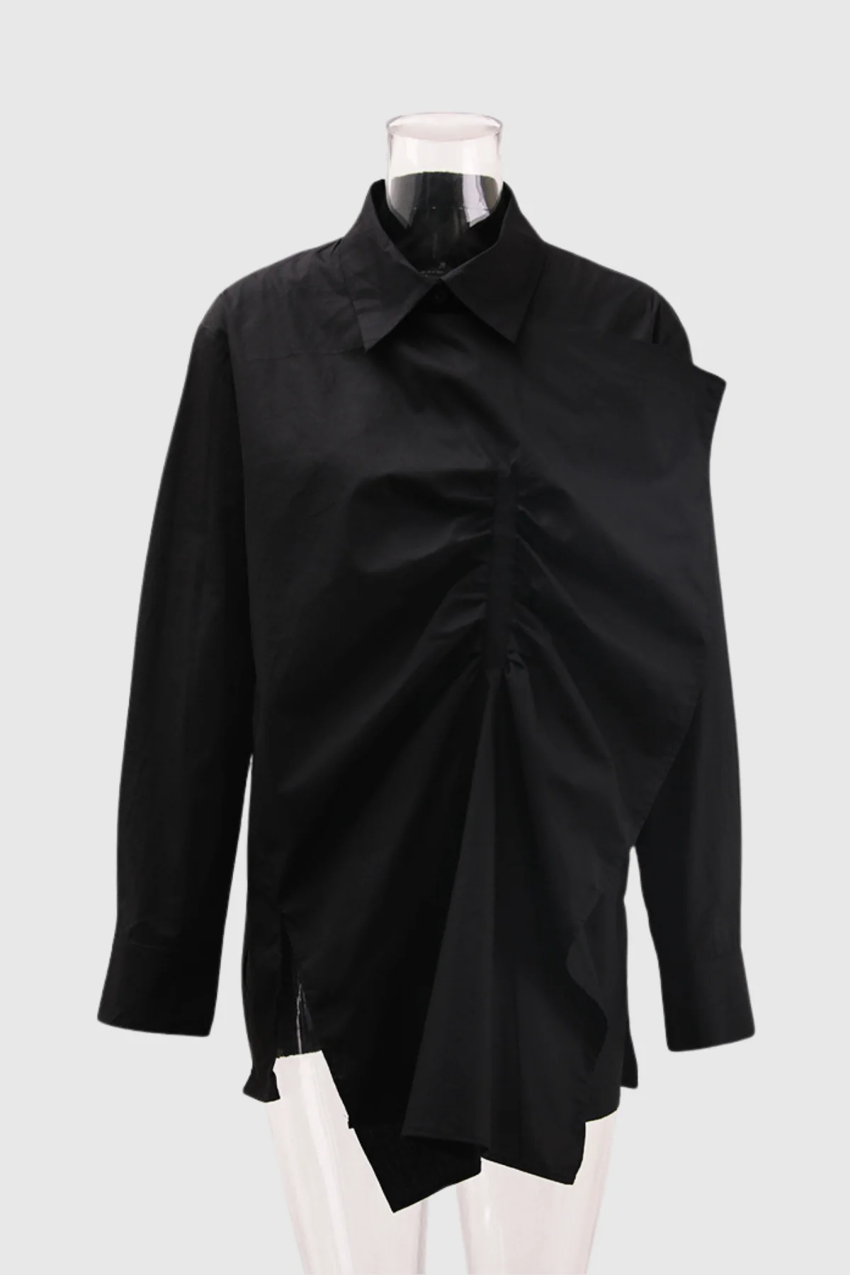 Black Asymmetric Ruffle Shirt - Elegant and Stylish Design