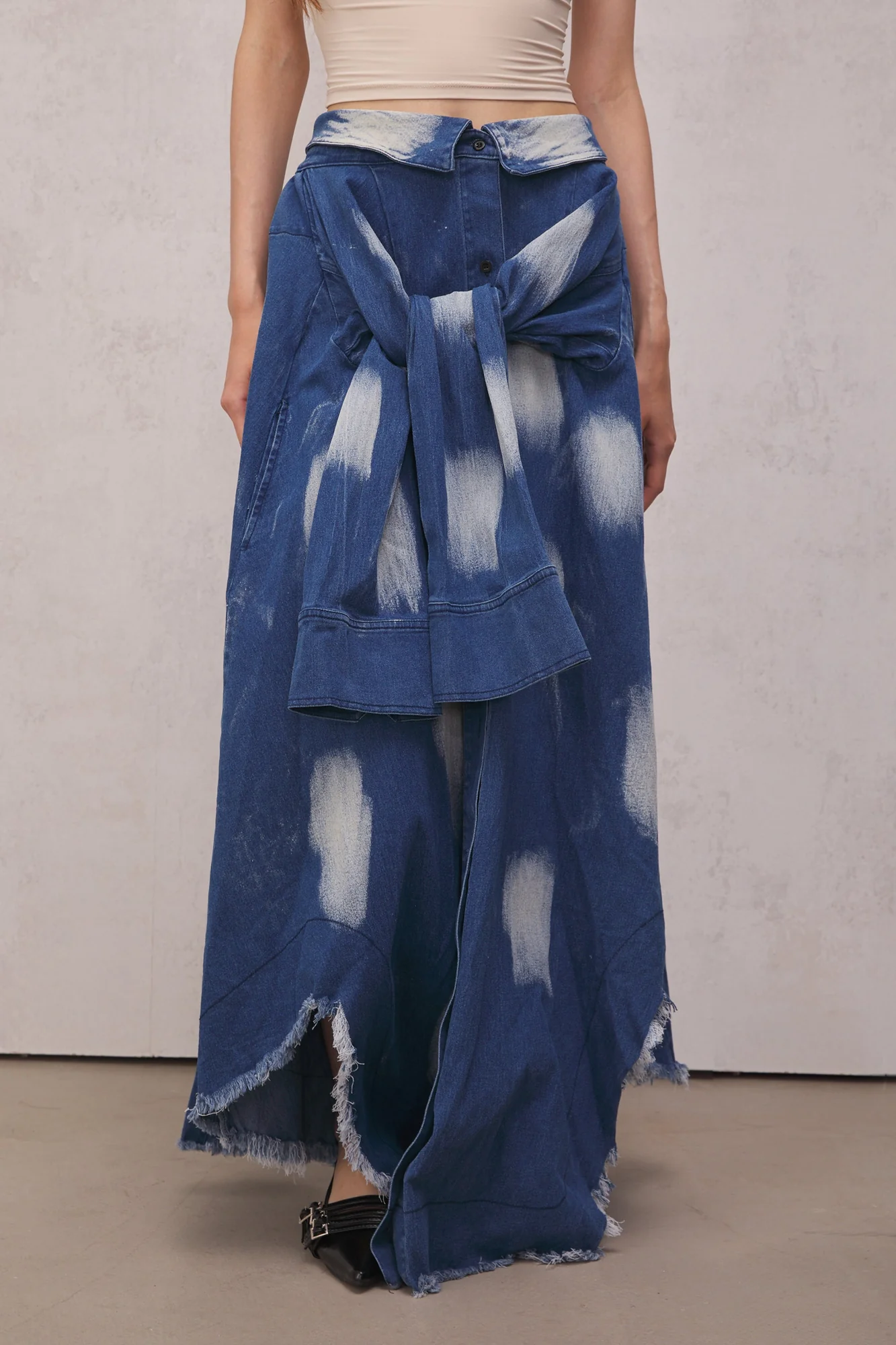 Bohemian Lace-Up Tie Dye Maxi Skirt in Blue