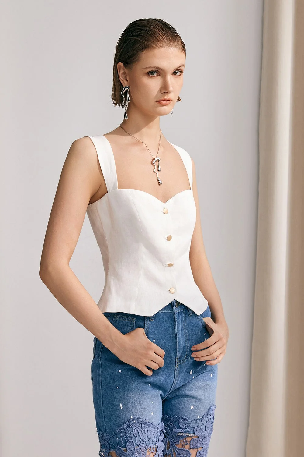 White Sleeveless Bodycon Top for Women