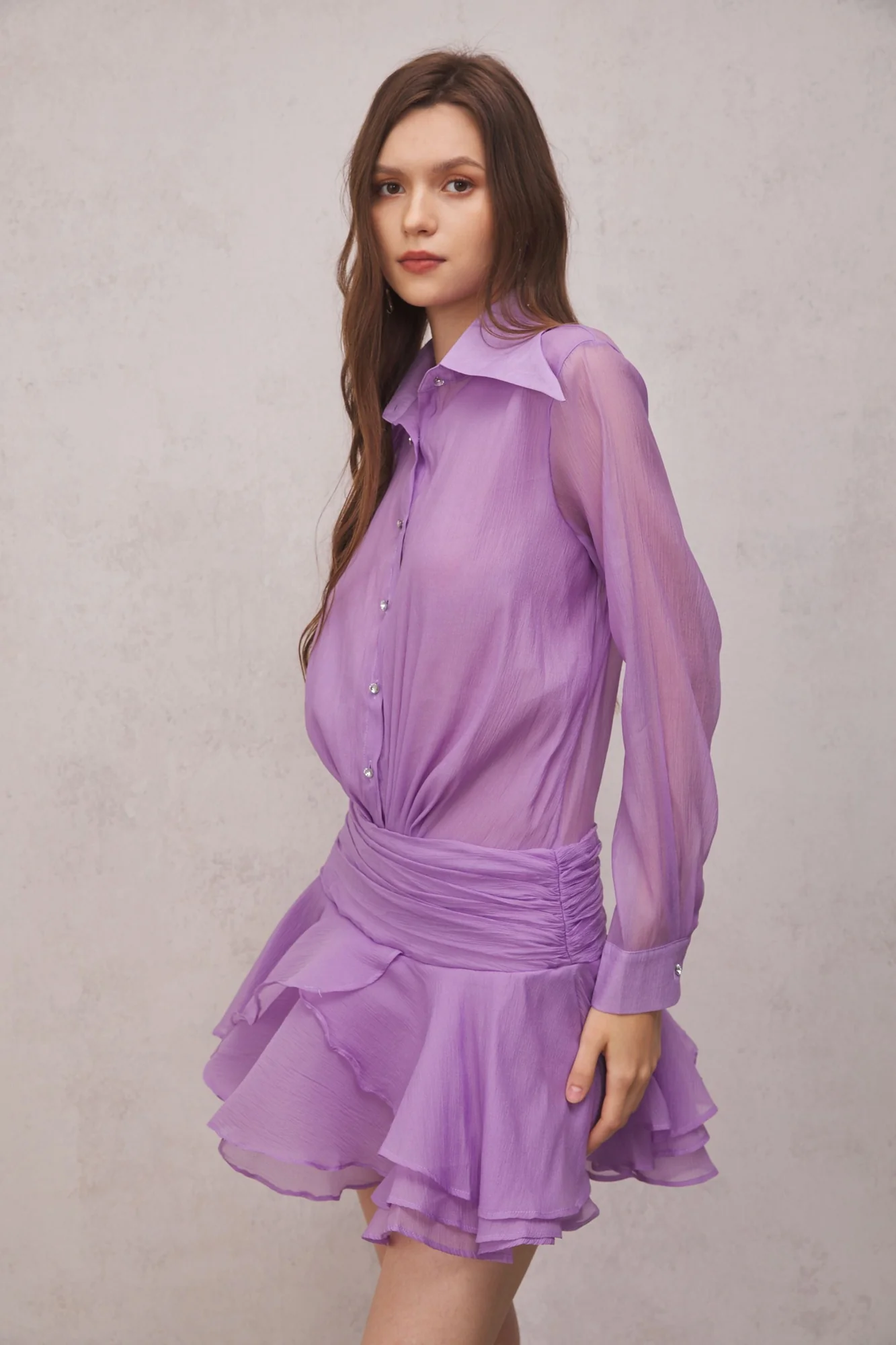 Ruched Ruffle Mini Dress Purple Elegant Stylish