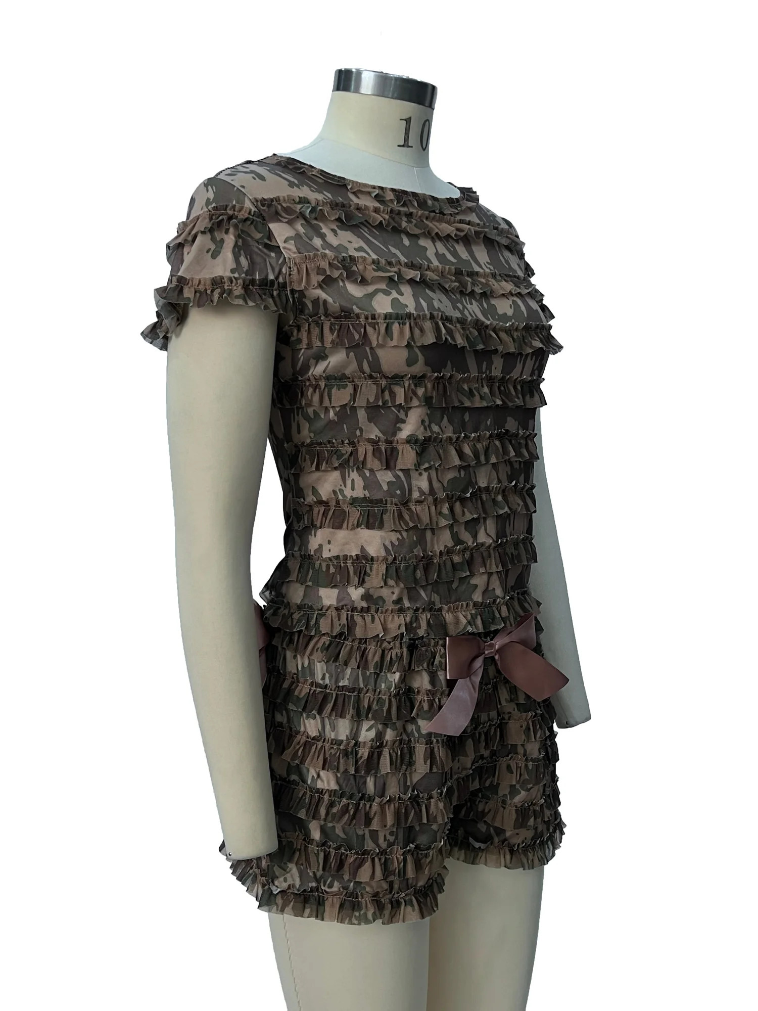 Green Lace Up Backless Ruffle Set for Women