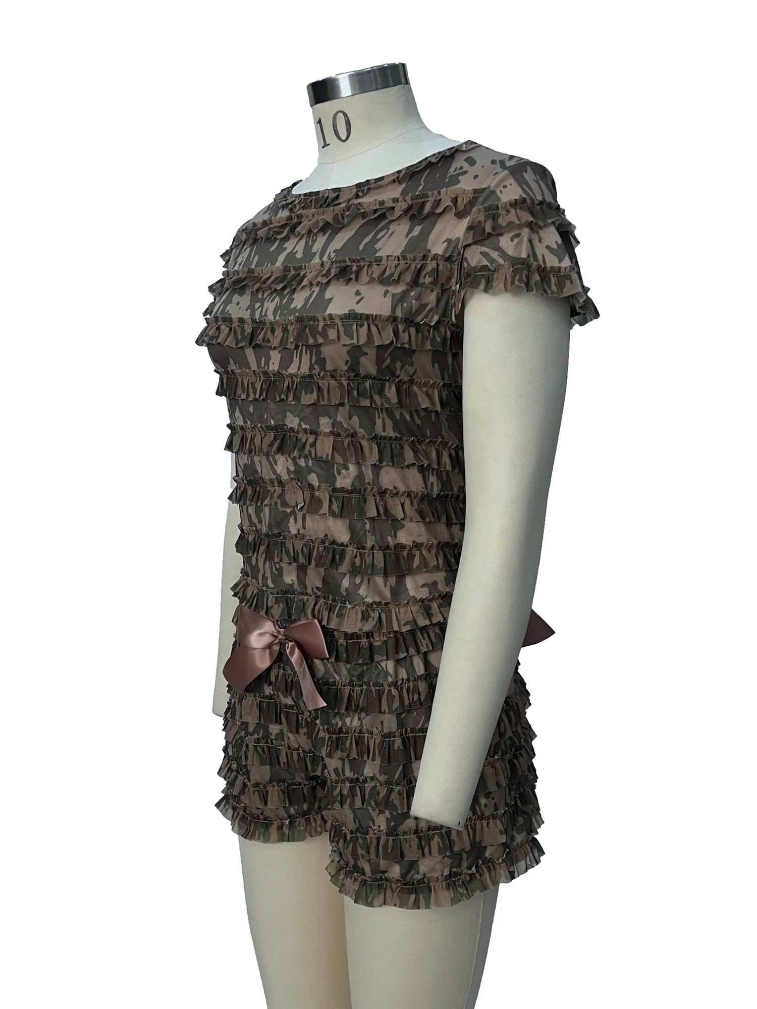 Green Lace Up Backless Ruffle Set for Women