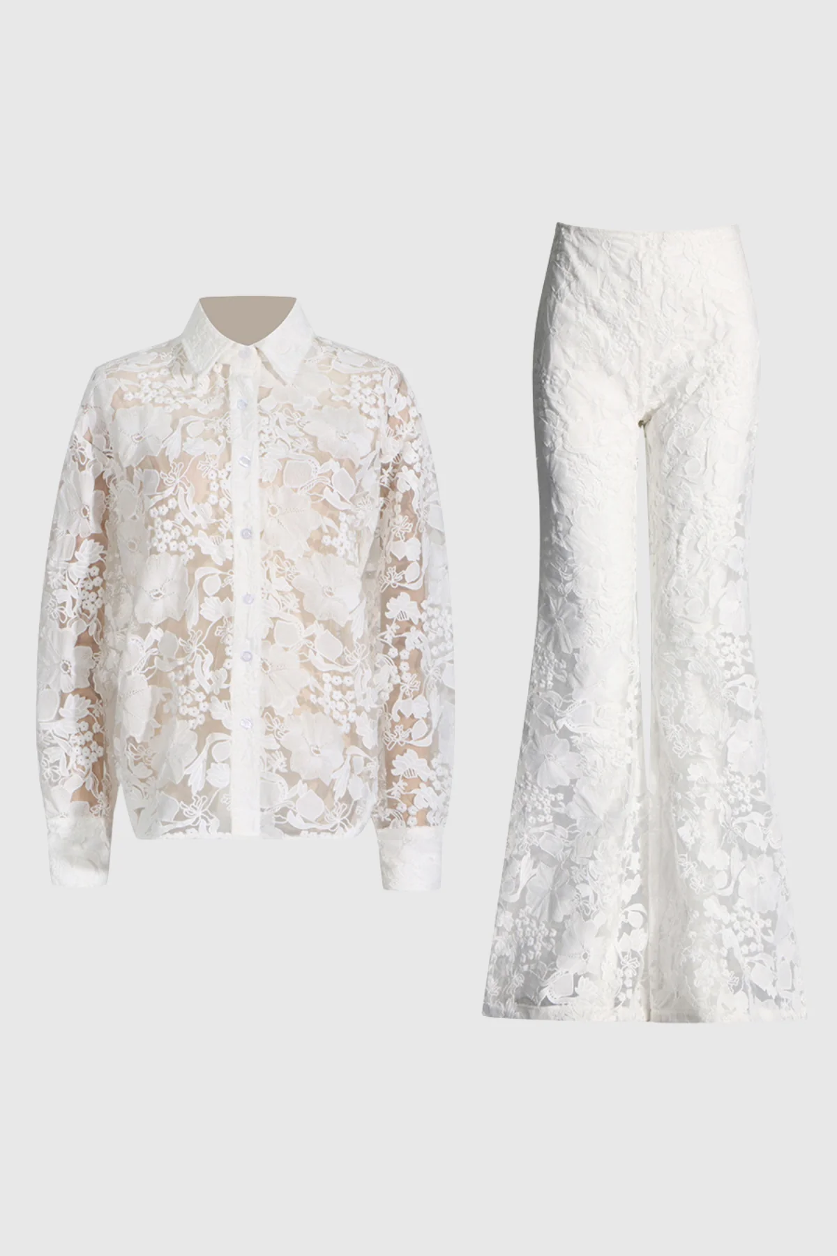 Mesh Embroidered Cutout Top and Skirt Set White XS S M L XL