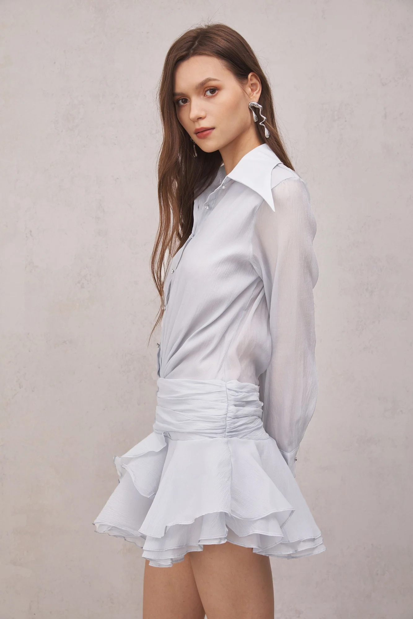 White Ruched Ruffle Mini Dress - Stylish & Comfortable