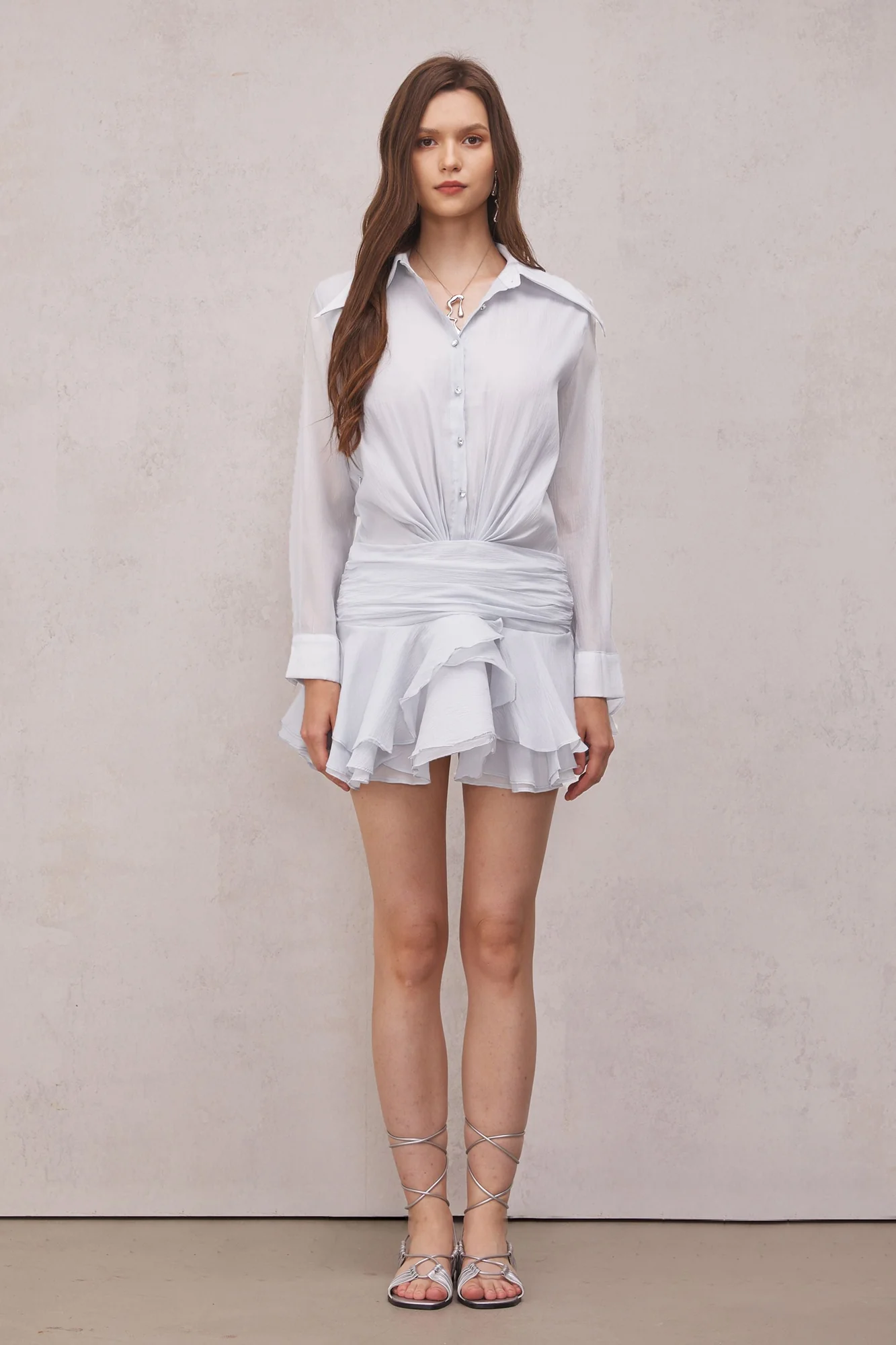 White Ruched Ruffle Mini Dress - Stylish & Comfortable