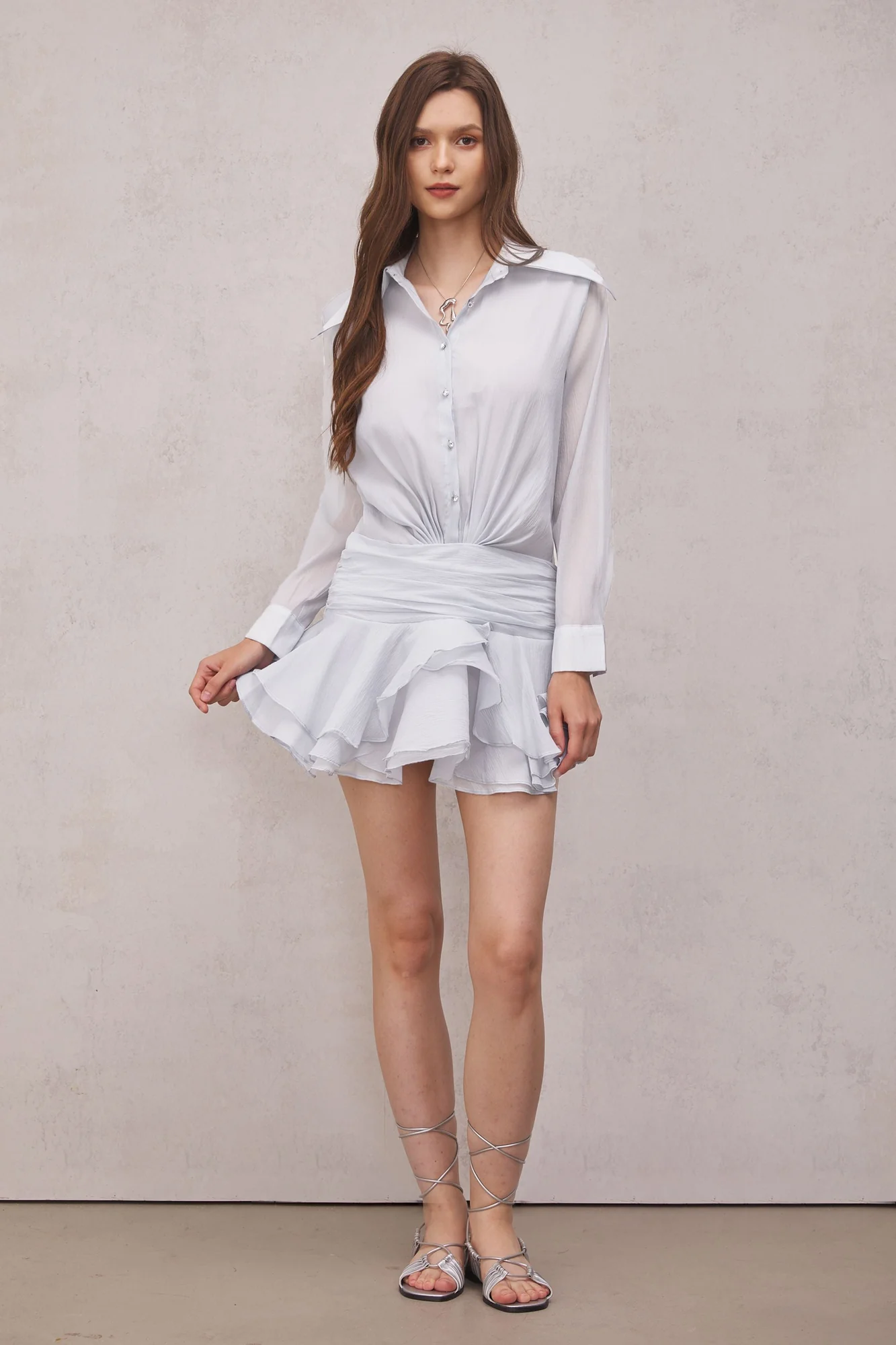 White Ruched Ruffle Mini Dress - Stylish & Comfortable