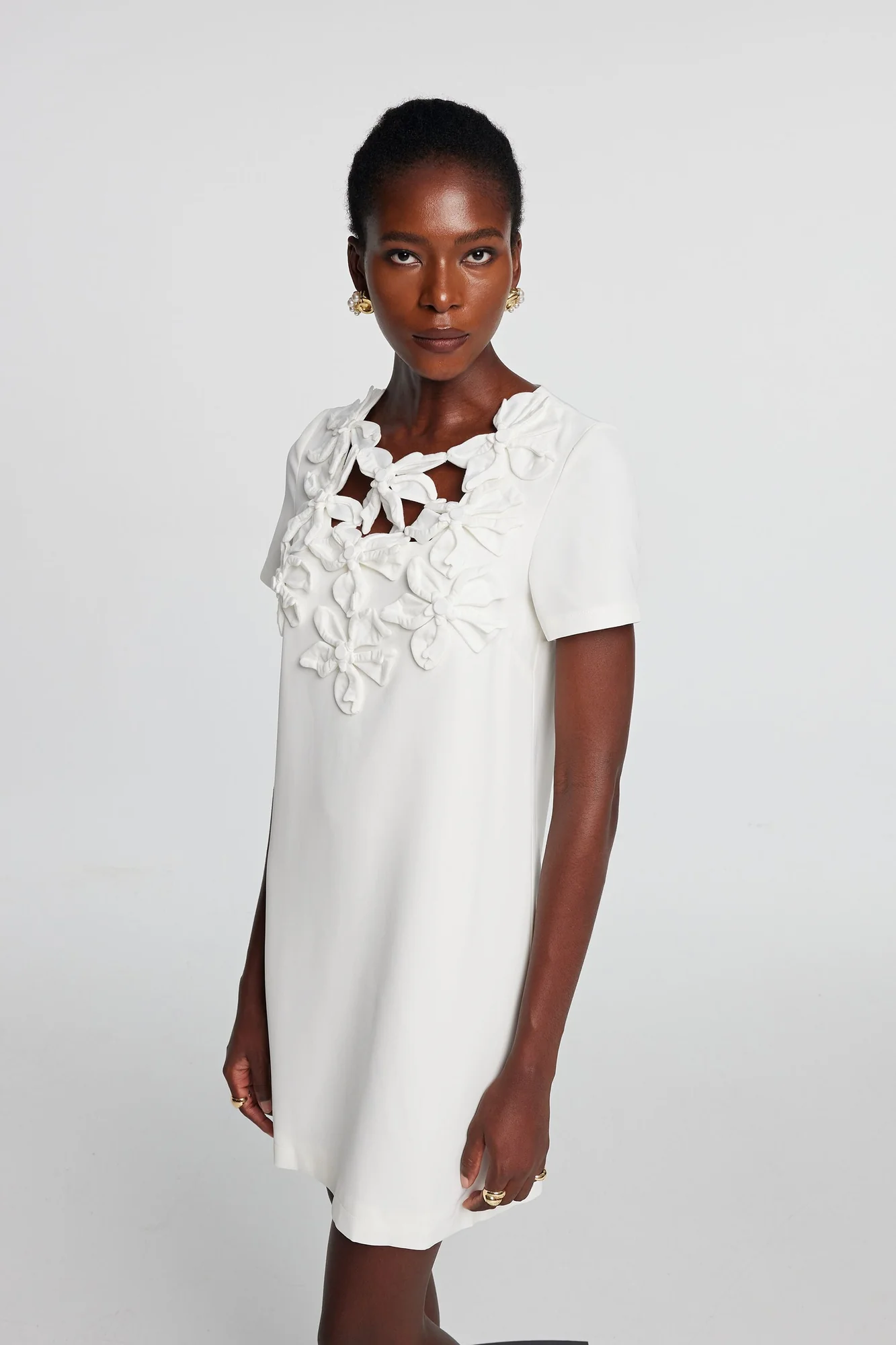 Floral Short Sleeve Mini Dress White