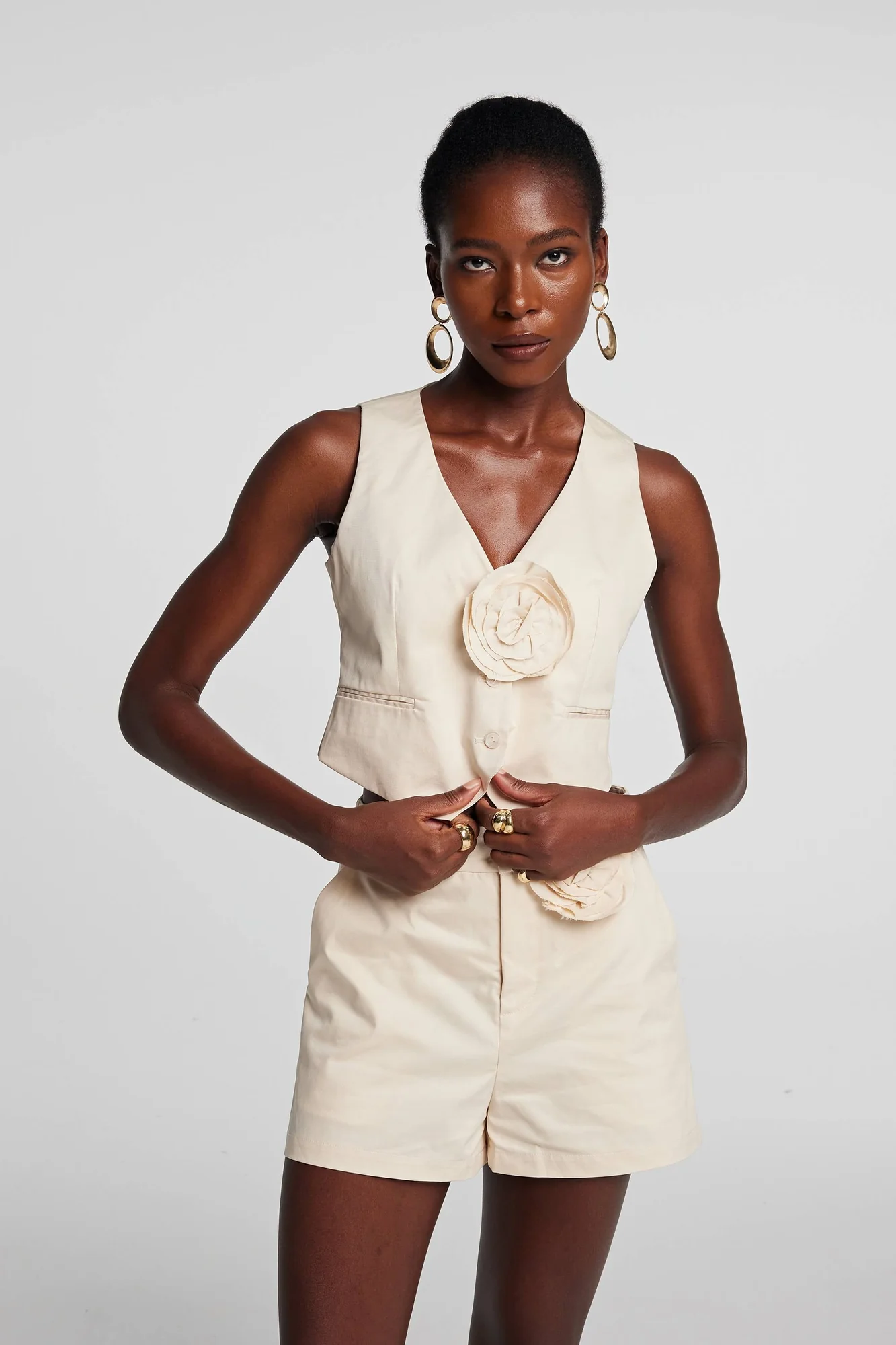 White Flower Plunge Top for Women