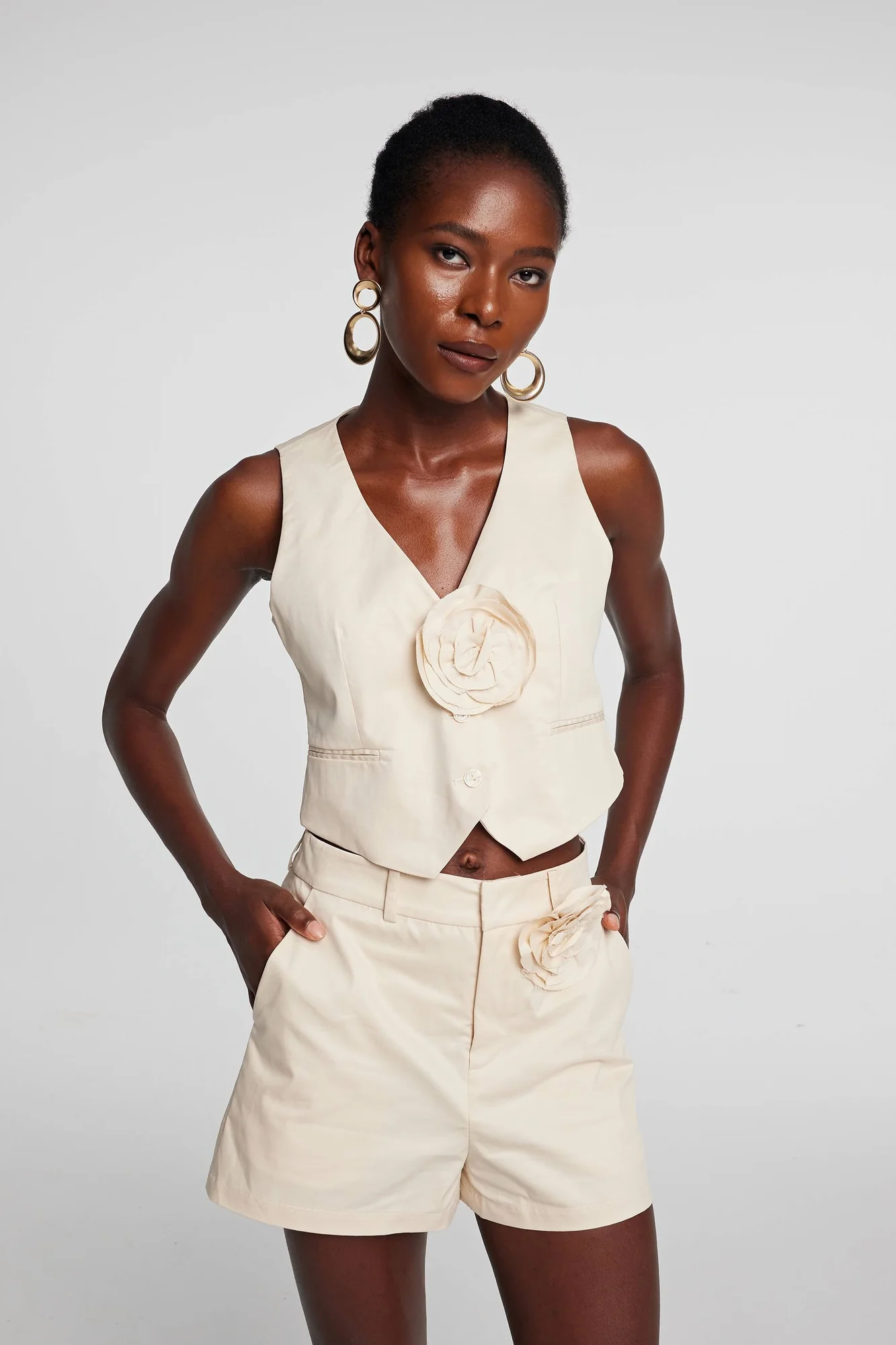 White Flower Plunge Top for Women