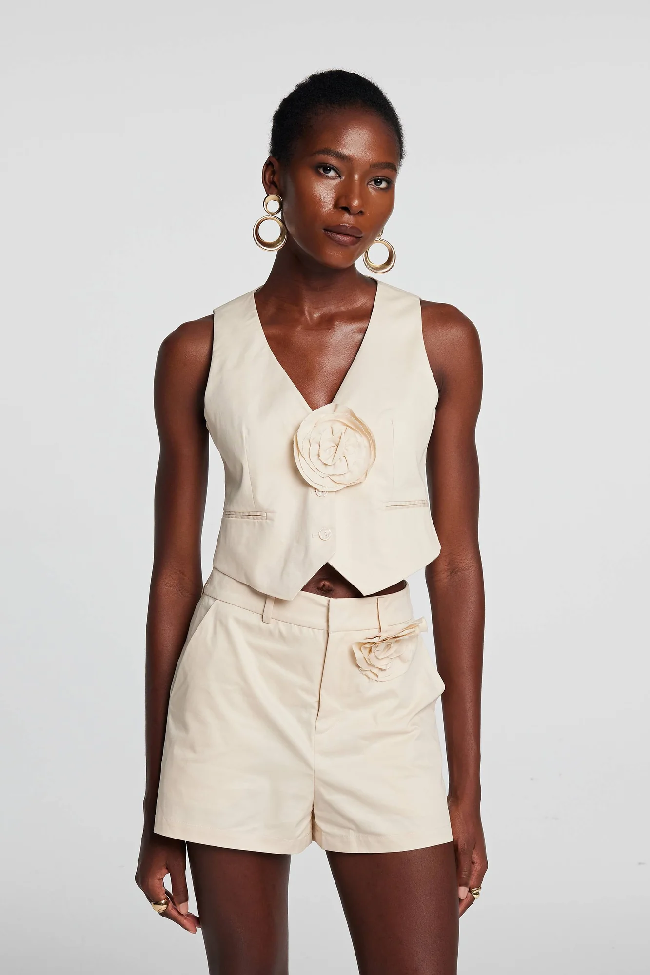 White Flower Plunge Top for Women