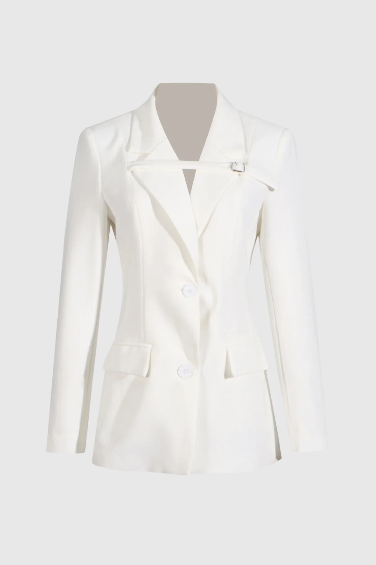 White V-Neckline Plunge Blazer for Women