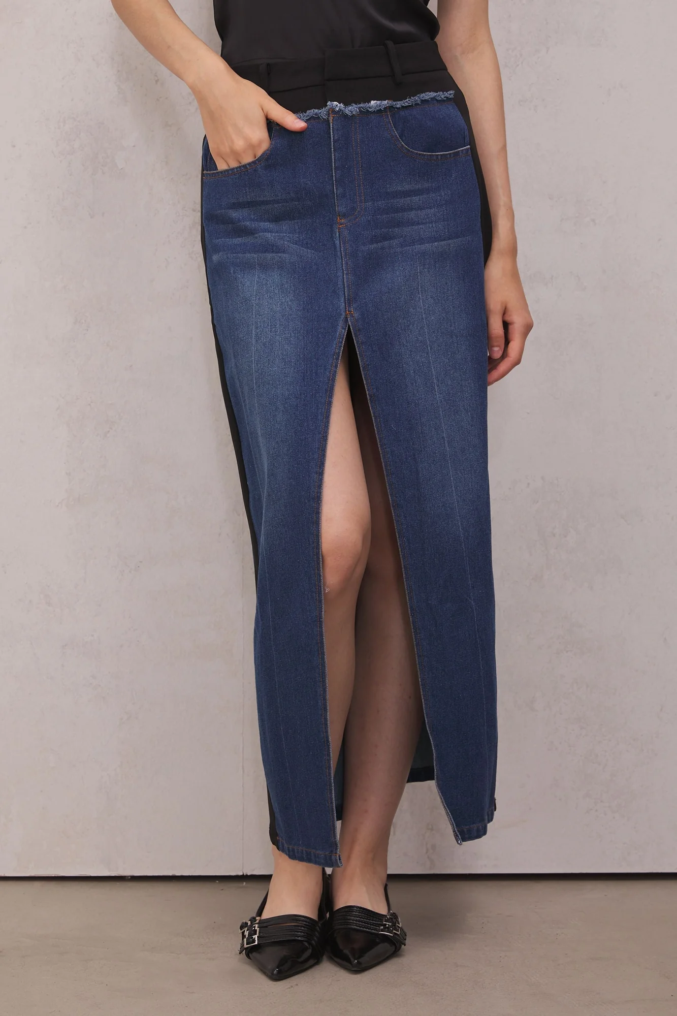 Chic Blue Patchwork Maxi Skirt