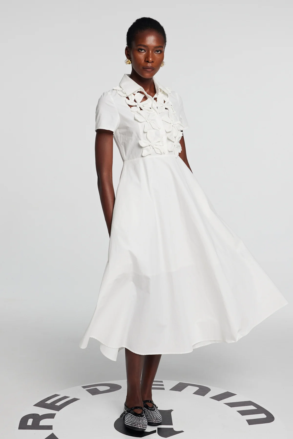 White Floral Short Sleeve Maxi Dress