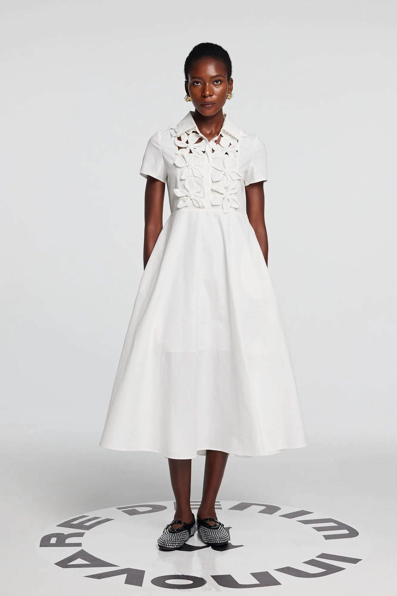 White Floral Short Sleeve Maxi Dress