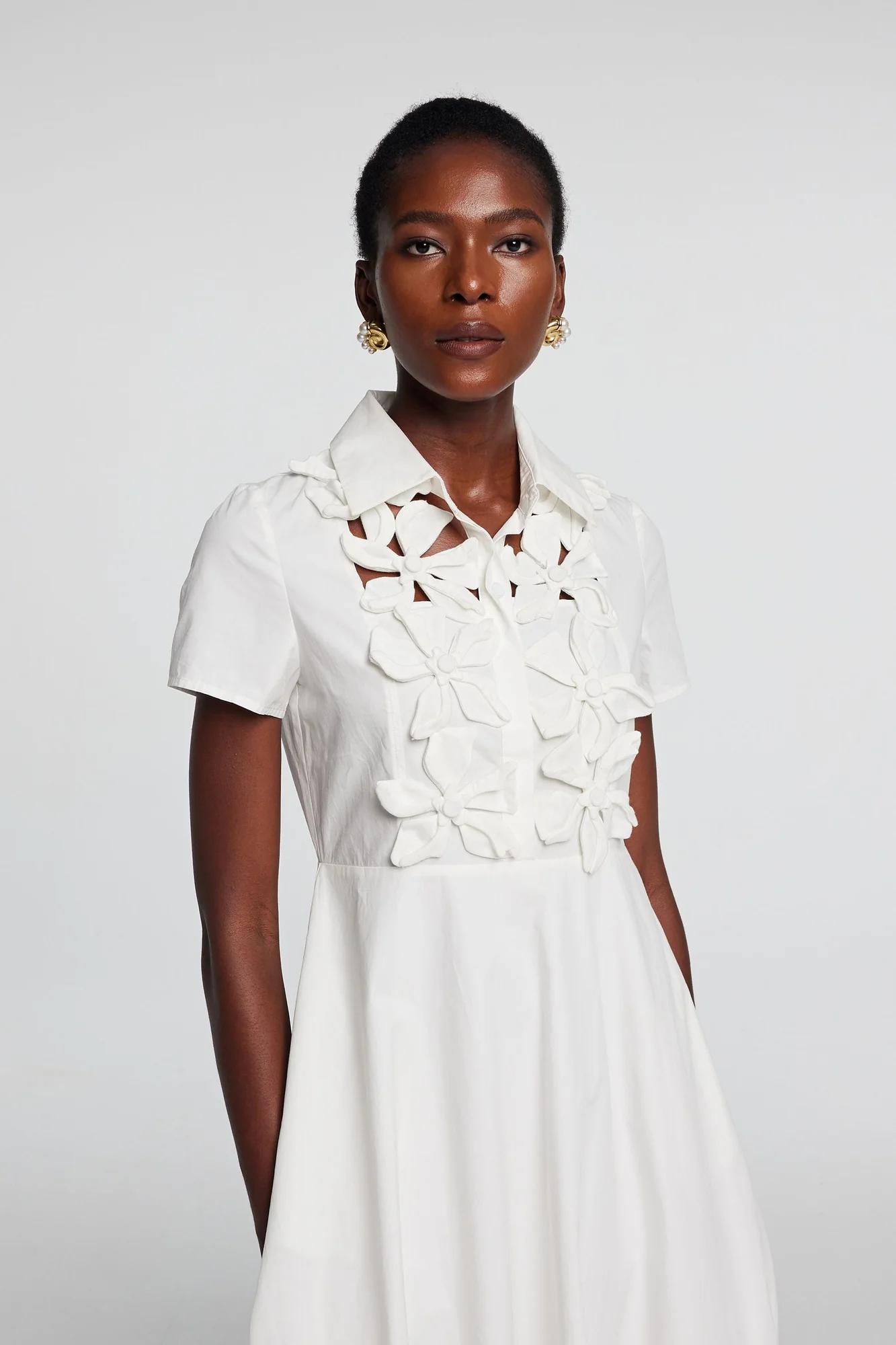 White Floral Short Sleeve Maxi Dress