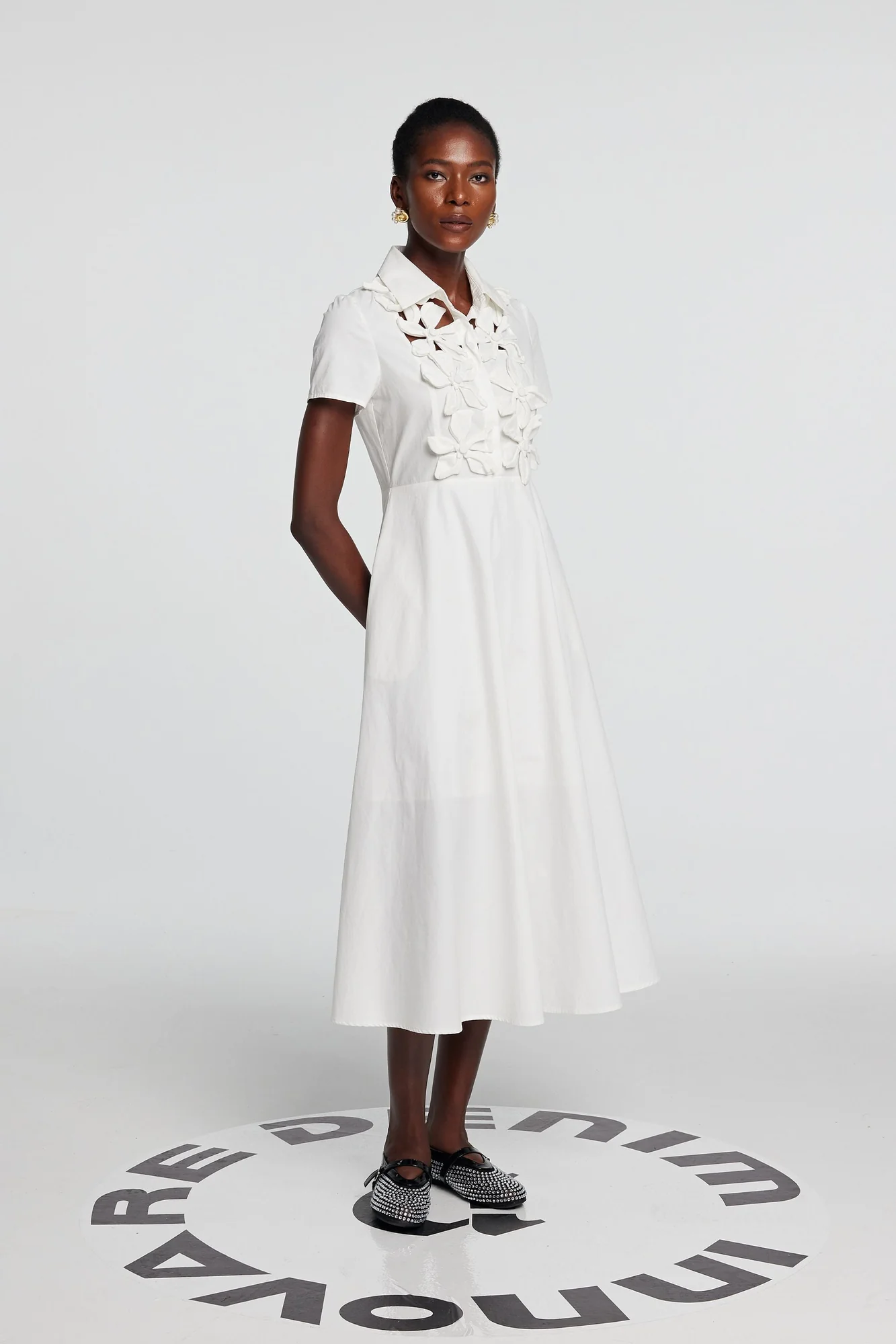 White Floral Short Sleeve Maxi Dress