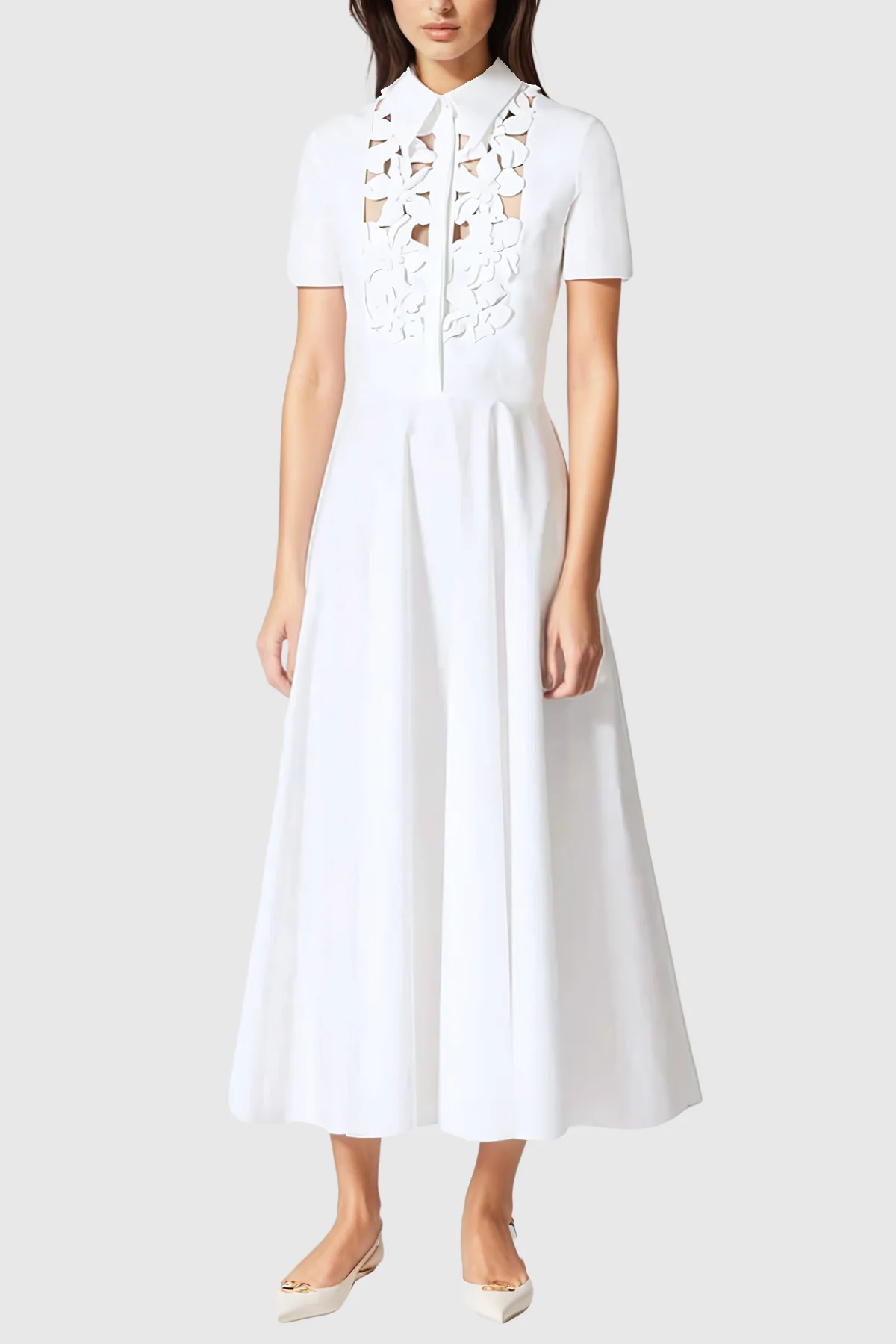 White Floral Short Sleeve Maxi Dress