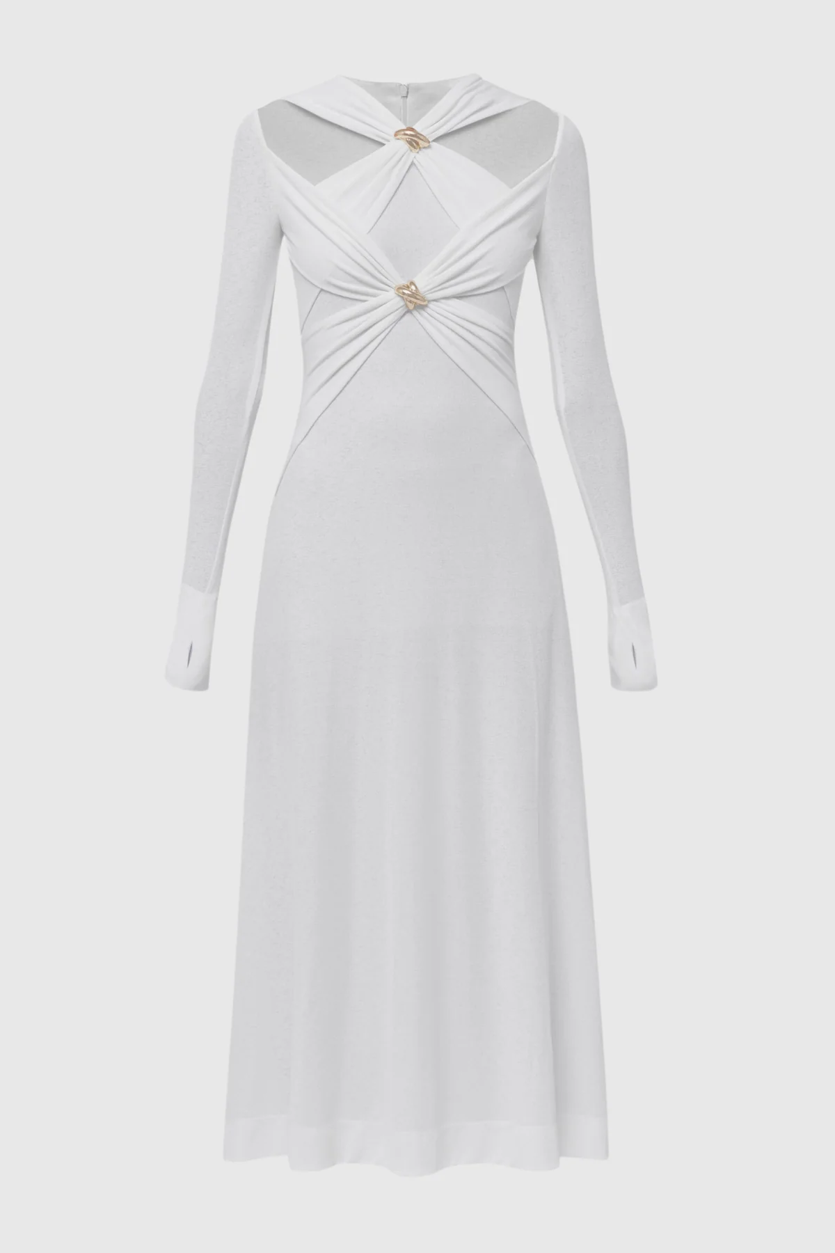 Elegant White Cross Design Maxi Dress for Special Occasions