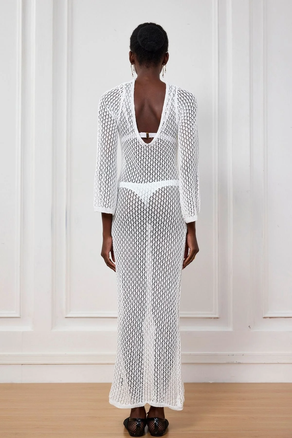White Knit Plunge Maxi Dress for Stylish Comfort
