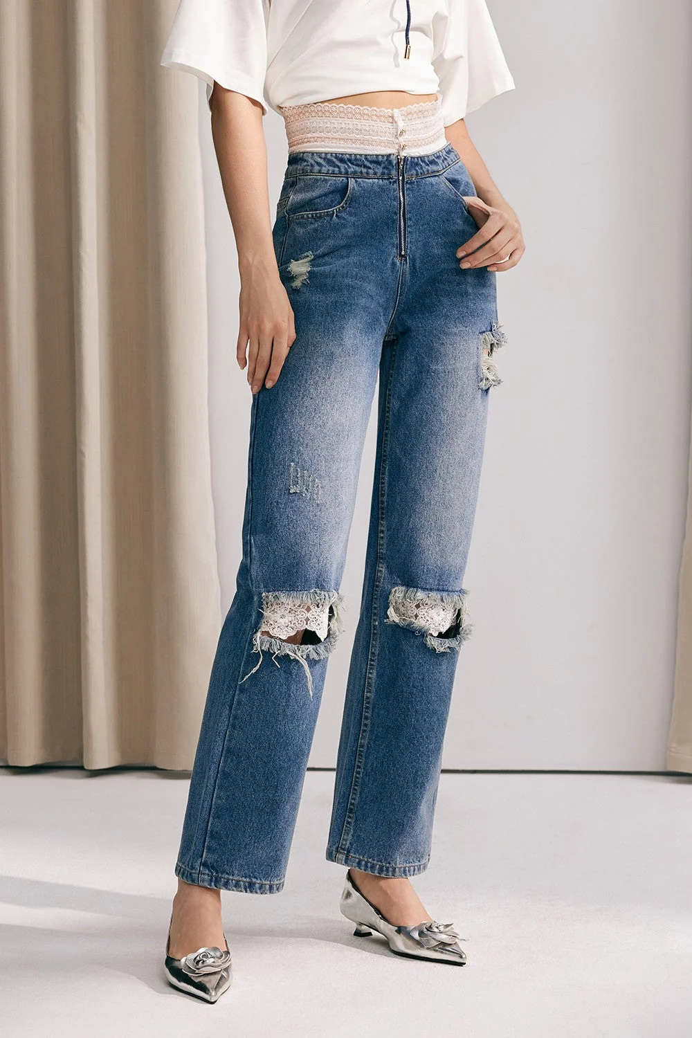 Lace Patchwork Skinny Jeans for Women
