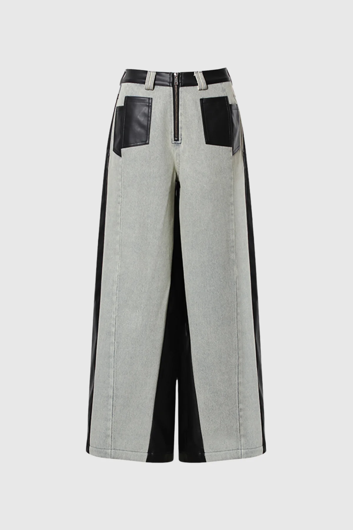 Premium Leather Patchwork Jeans - Modern Style & Durability