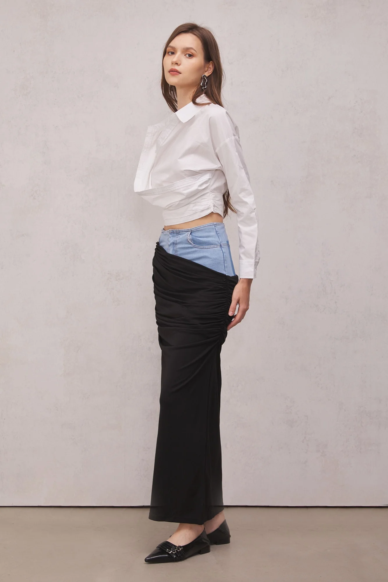 Black Patchwork Denim Skirt - Stylish & Comfortable