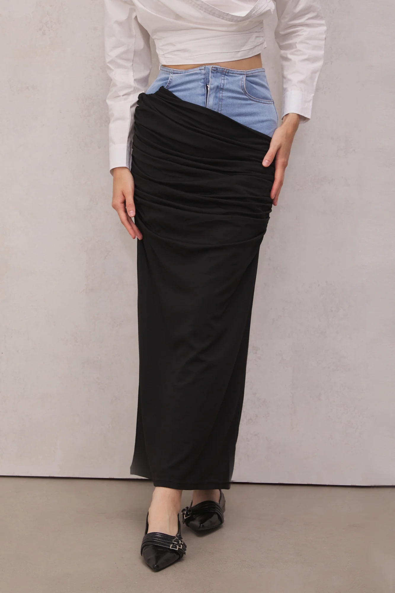 Black Patchwork Denim Skirt - Stylish & Comfortable