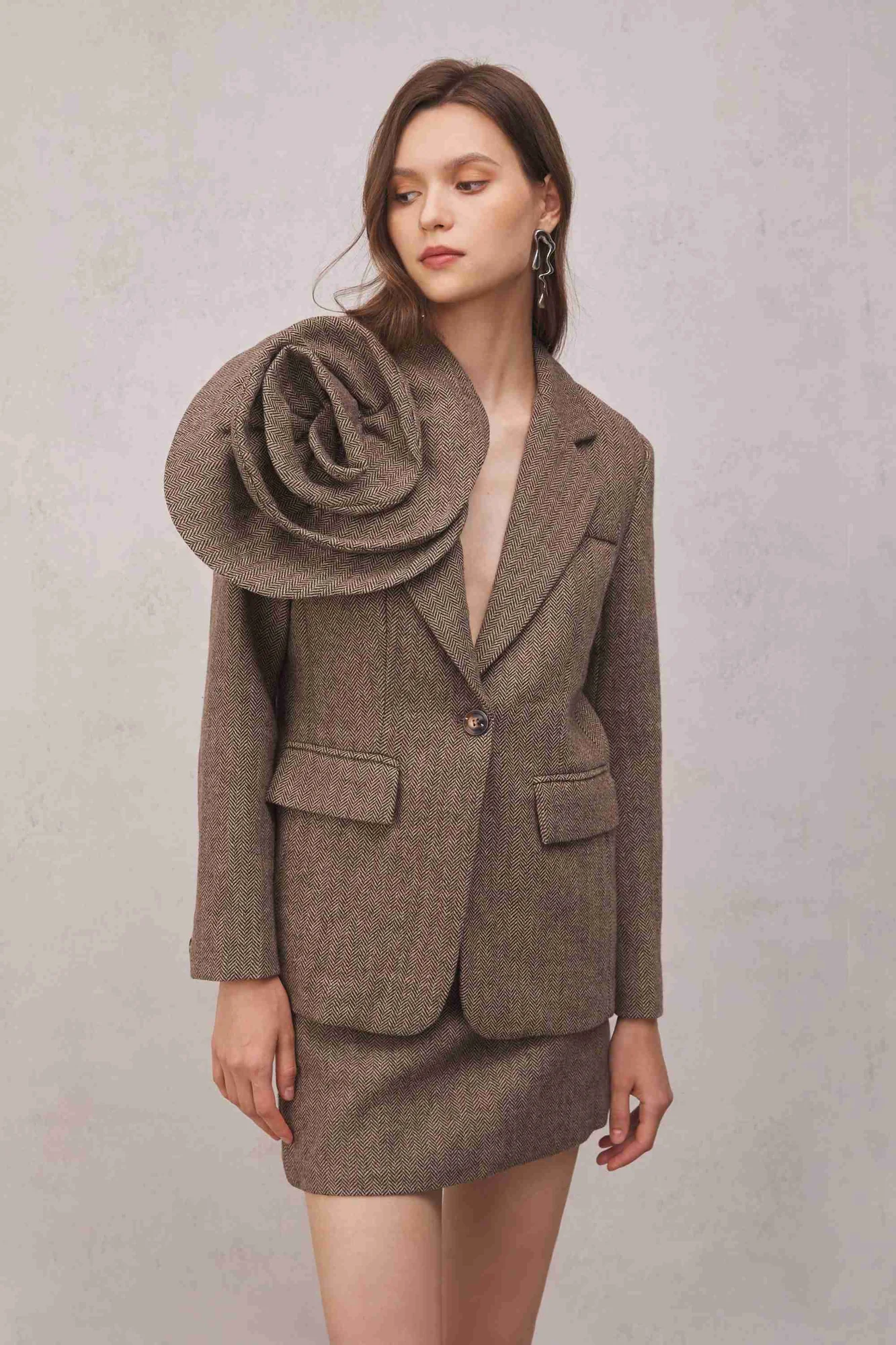 Elegant Floral Embellished Jacket in Brown - Womens Fashion