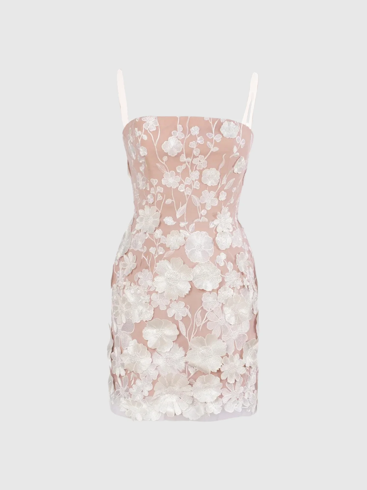 White Flower Embroidered Mesh Mini Dress - Elegant & Sophisticated