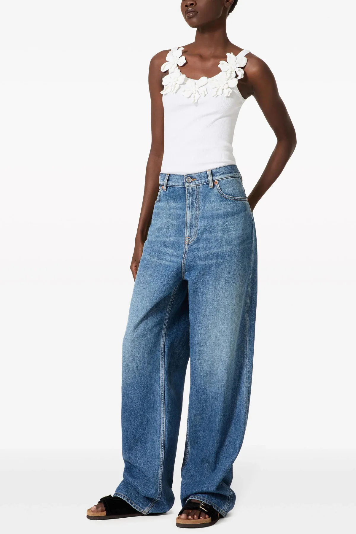 Floral Spaghetti Strapless Top in White | Womens Fashion