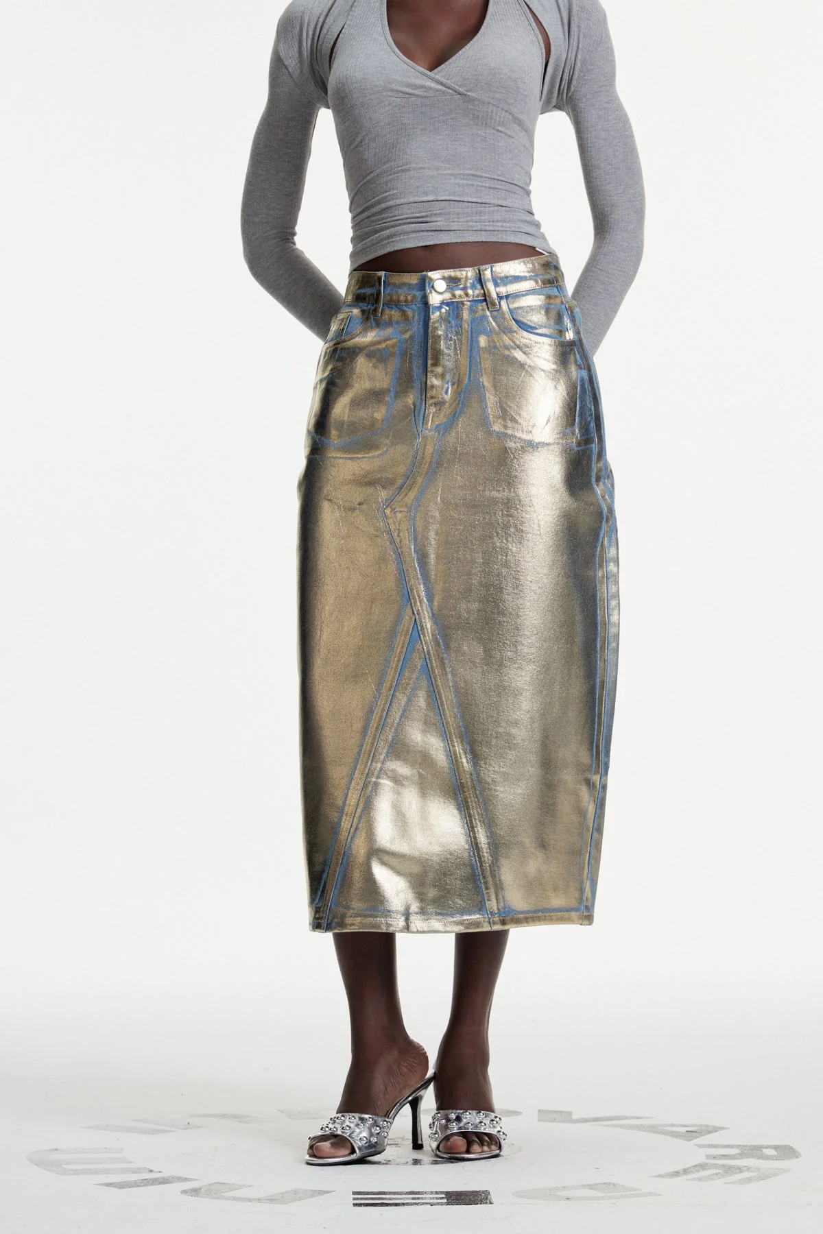 Metallic Denim Skirt - Glamorous Urban Edge Style
