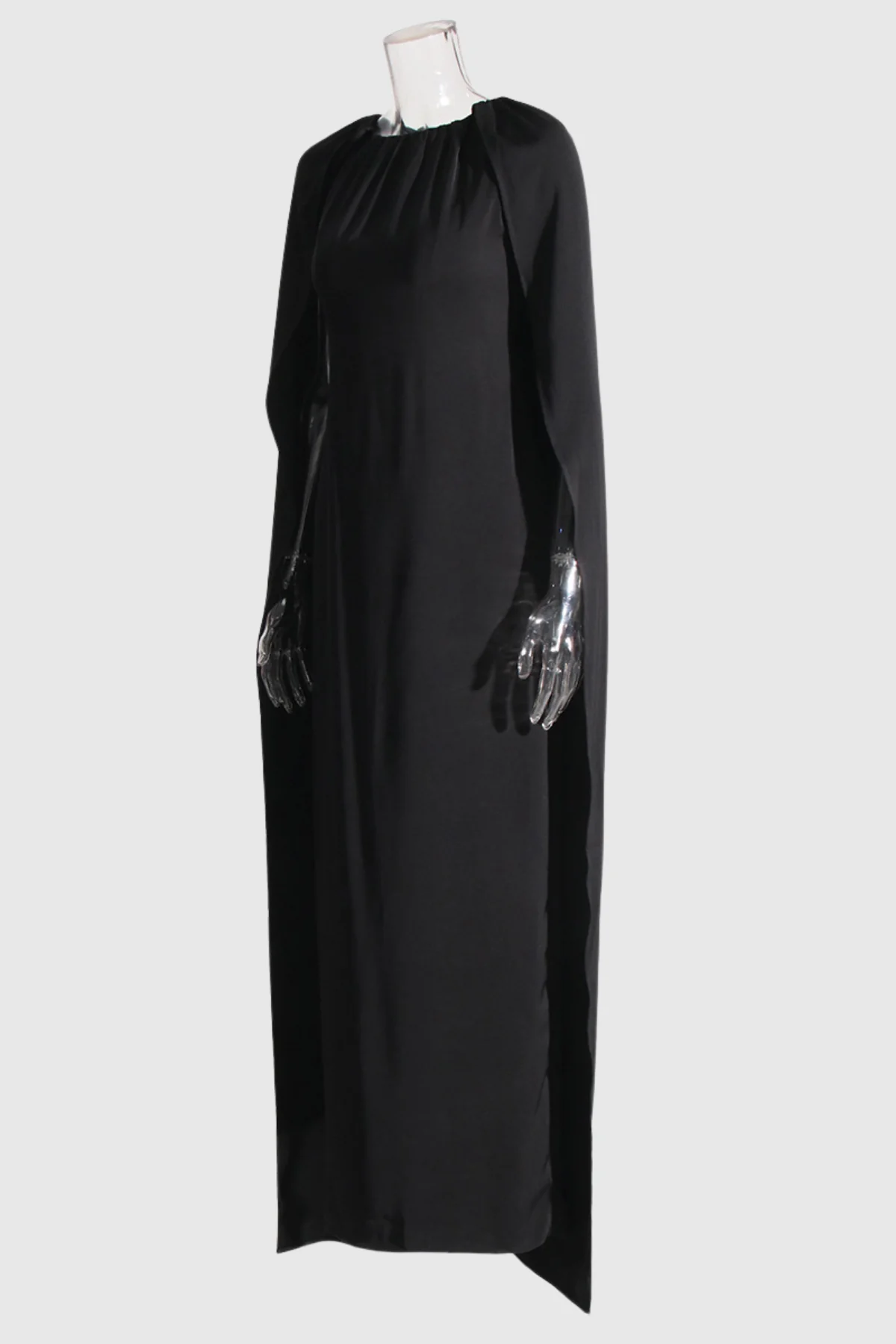 Black Shawl Cutout Dress - Elegant Hollow Design