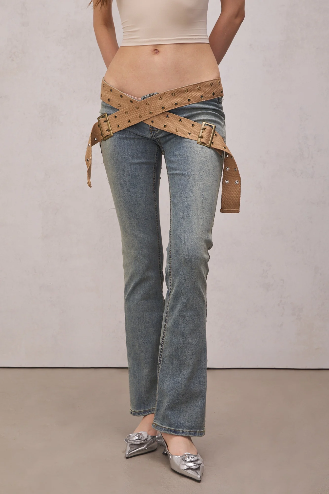 Blue Strap Up Denim Jeans - Modern Edgy Style