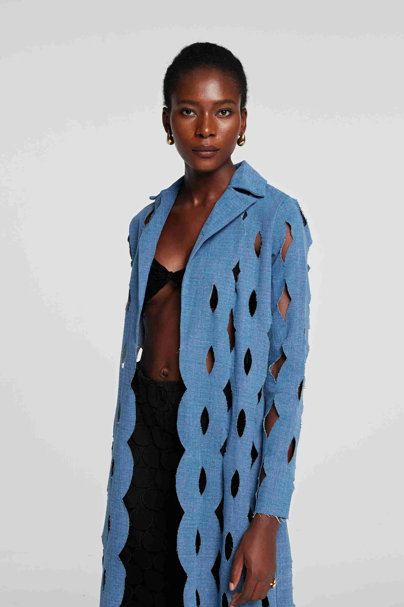 Denim Geometric Cutout Jacket in Blue | Stylish & Versatile Design
