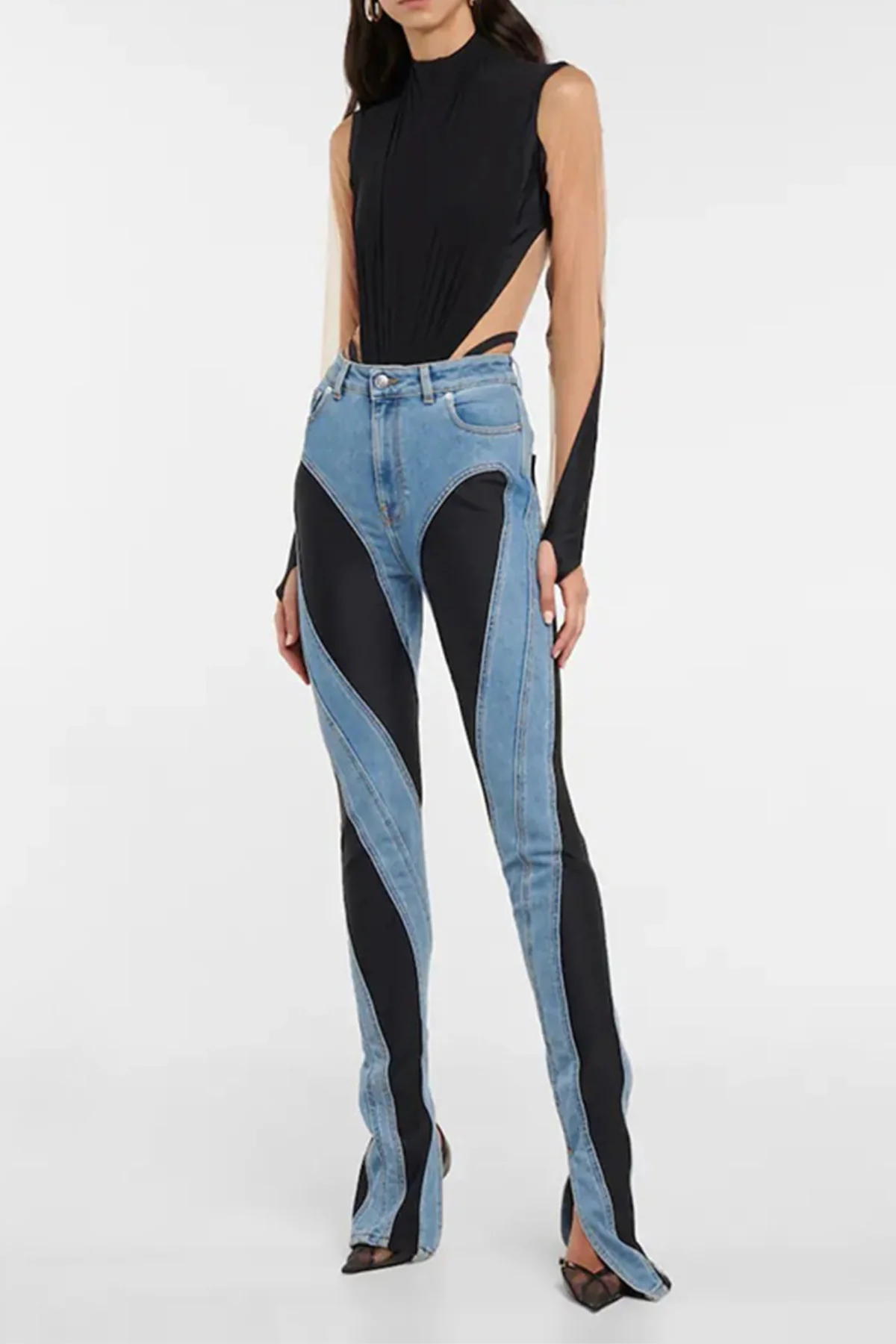 Black Mesh Paneled Skinny Jeans