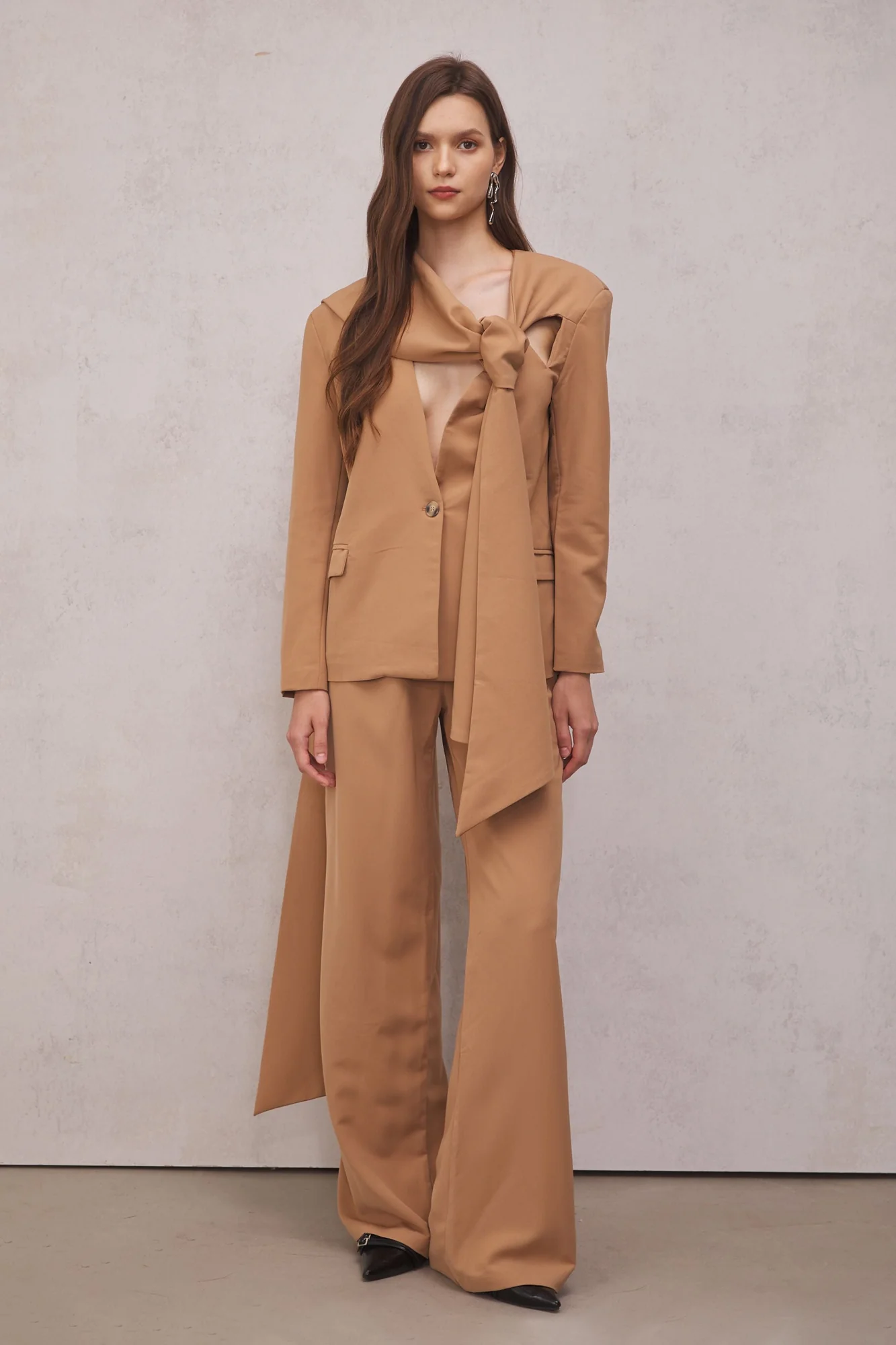 Brown Cutout Blazer and Pants Set for Women