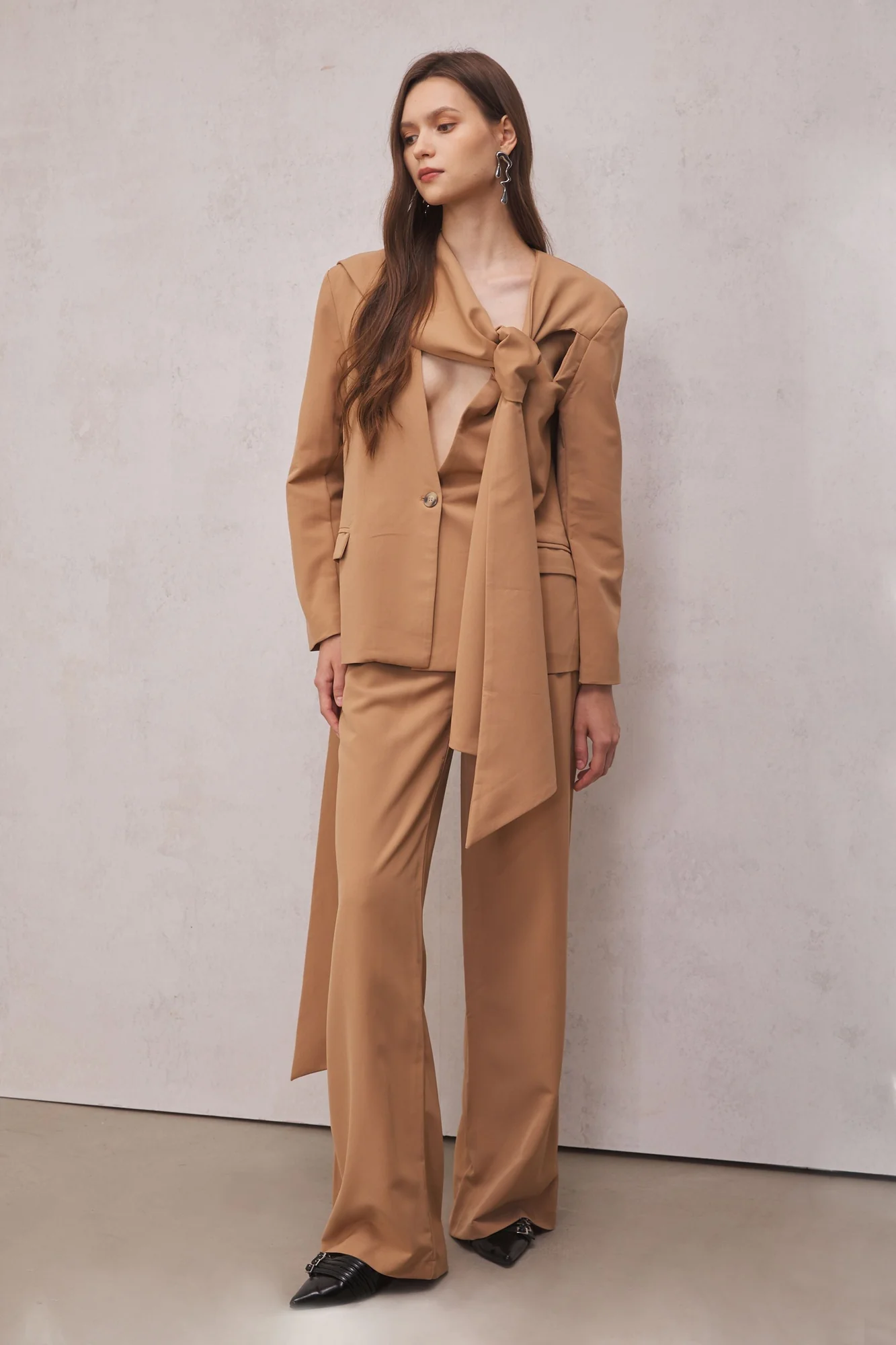 Brown Cutout Blazer and Pants Set for Women