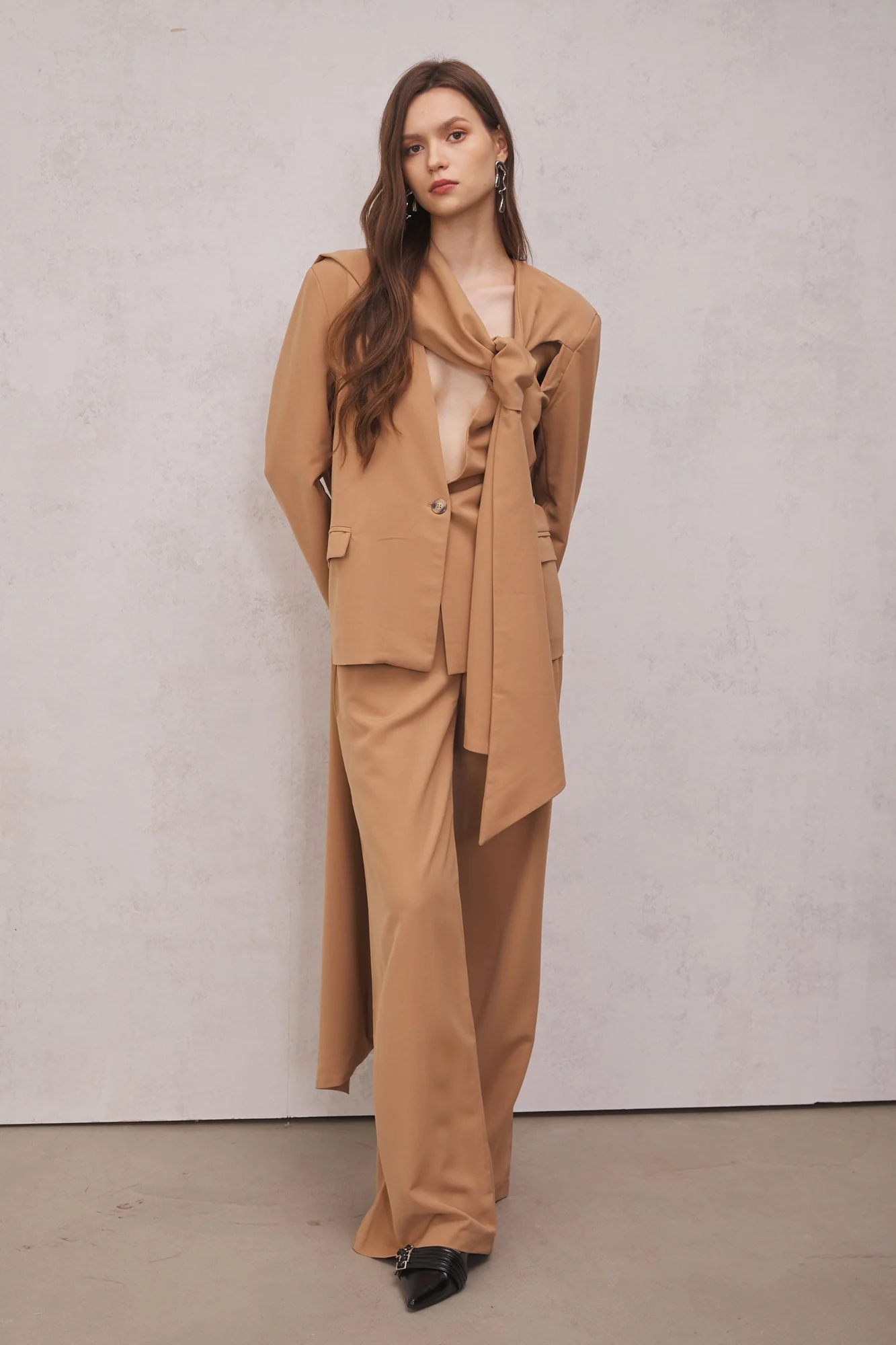 Brown Cutout Blazer and Pants Set for Women