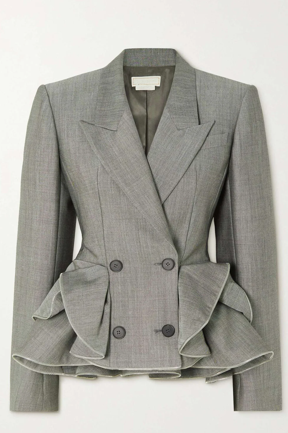 Elegant Sage Peplum Ruffle Blazer in Grey