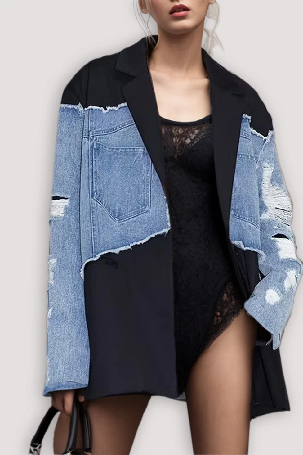 Bold Black Patchwork Denim Jacket