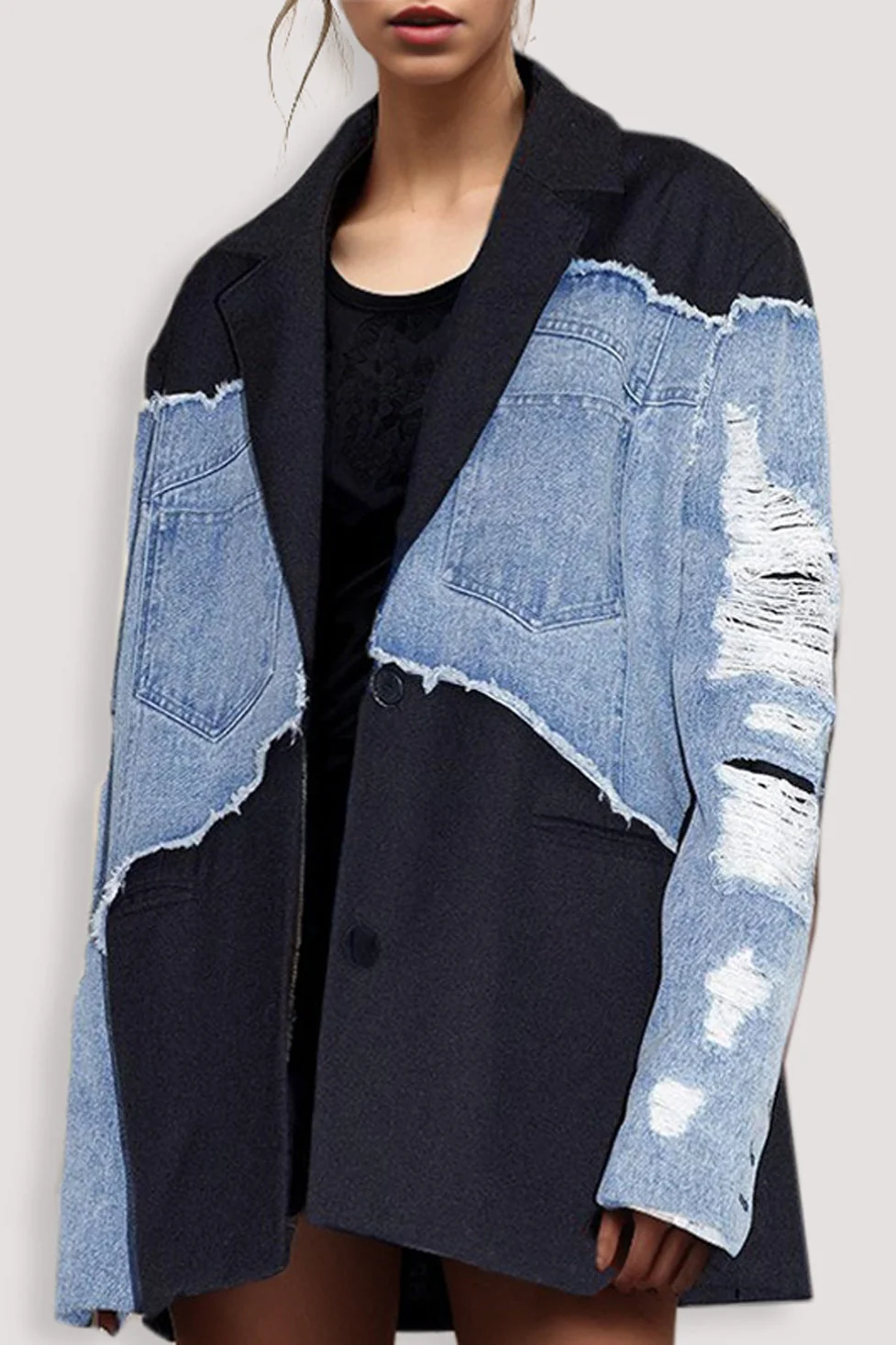 Bold Black Patchwork Denim Jacket