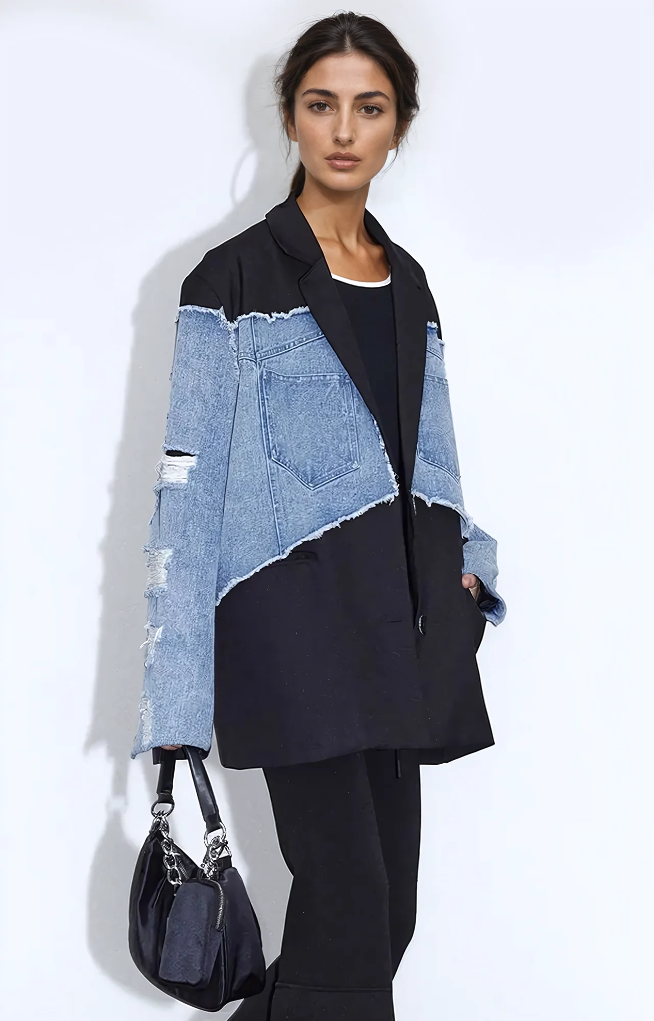 Bold Black Patchwork Denim Jacket