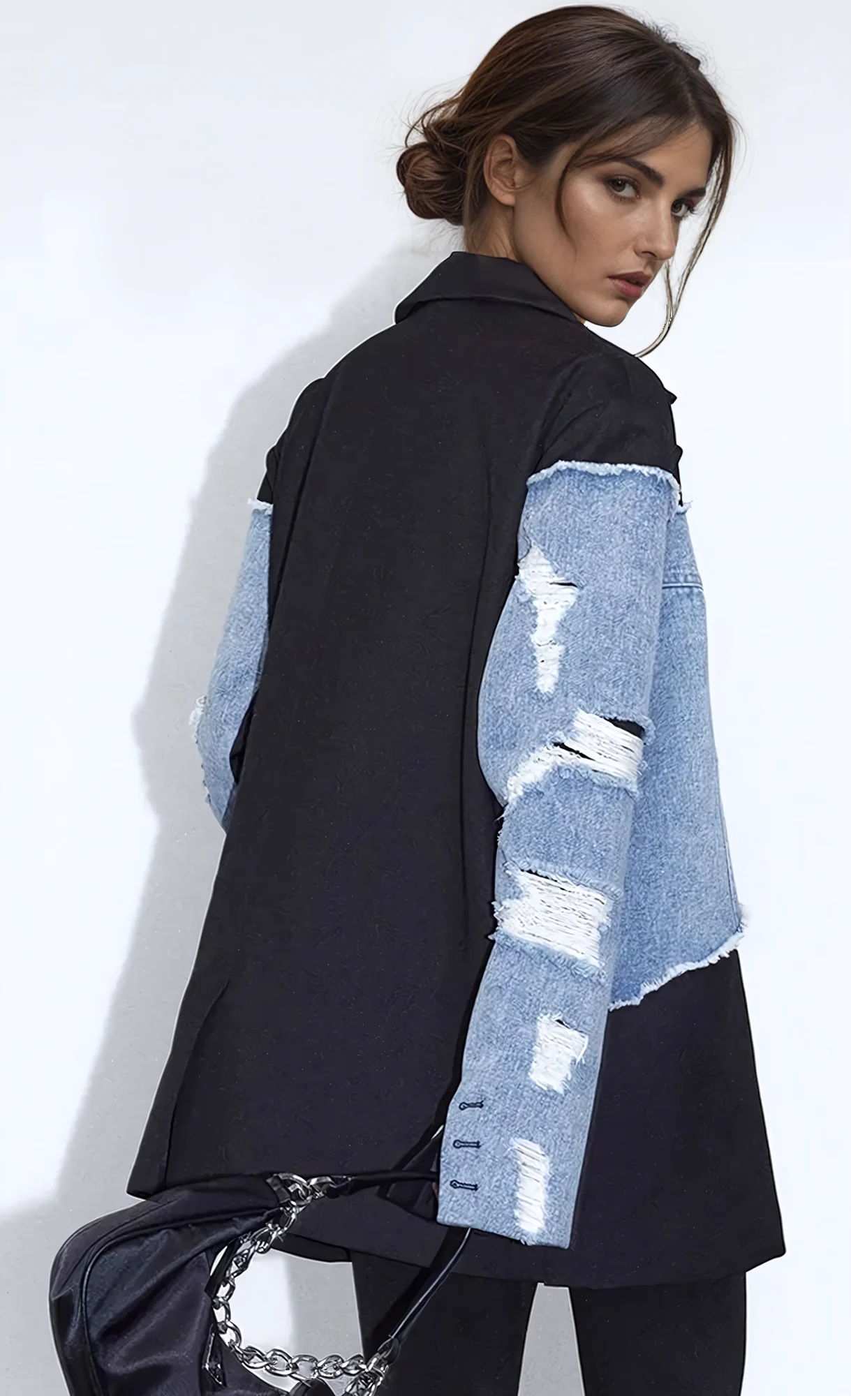 Bold Black Patchwork Denim Jacket