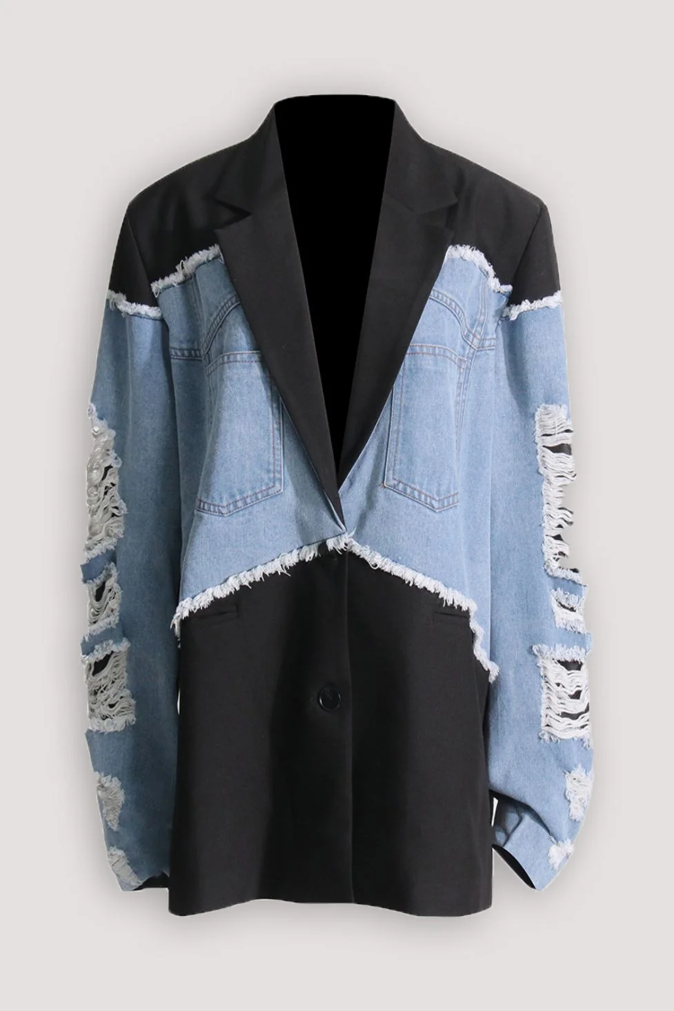 Bold Black Patchwork Denim Jacket