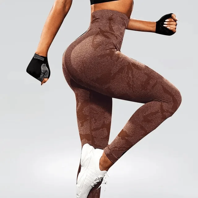 Coffee Seamless Fitness Leggings - High Elastic Waist