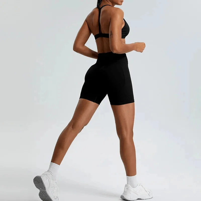 Womens Seamless Ribbed High-Waist Fitness Shorts