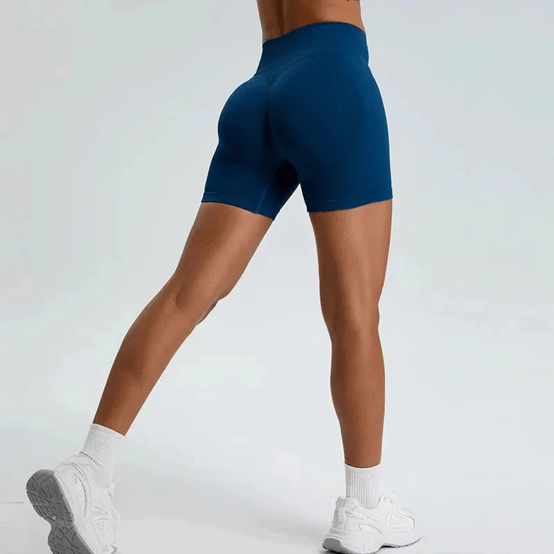 Womens Seamless Ribbed High-Waist Fitness Shorts