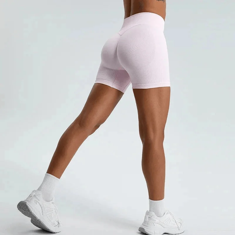 Womens Seamless Ribbed High-Waist Fitness Shorts