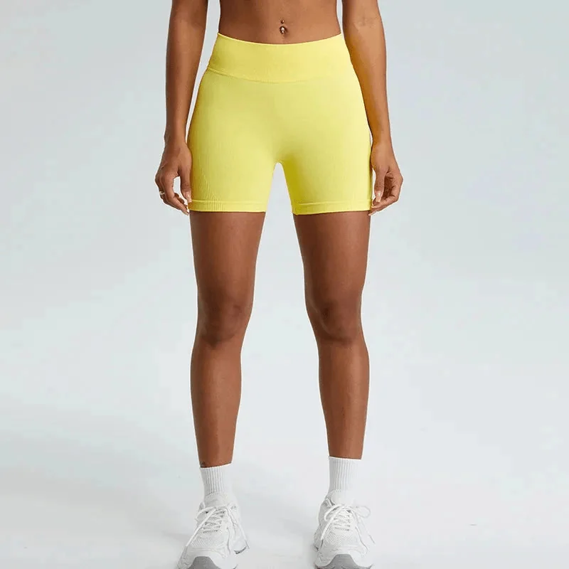 Womens Seamless Ribbed High-Waist Fitness Shorts