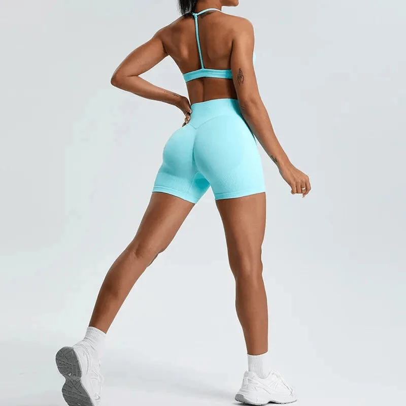 Womens Seamless Ribbed High-Waist Fitness Shorts